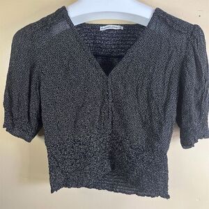 Abercrombie & Fitch Women's Size Medium Black Polka Dot V-Neck Blouse 3/4 Sleeve